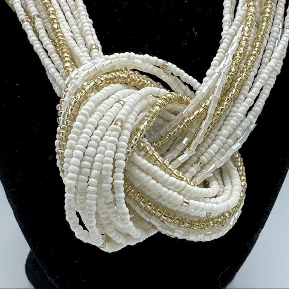 Bocar Multi Layer White Gold Seed Bead Torsade Knot Statement Necklace 20-22” - Picture 2 of 6